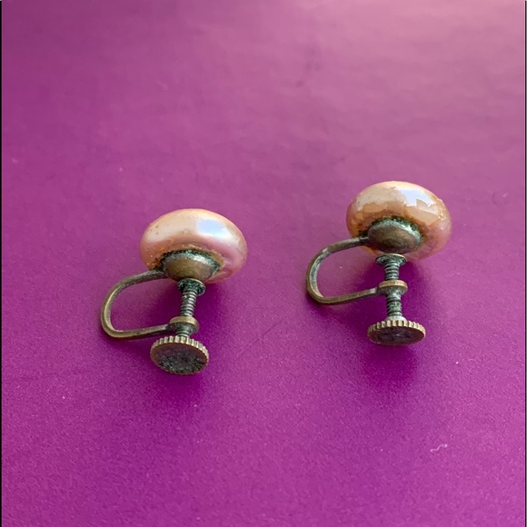 Marked JAPAN Antique Screw Back Pearl Earrings Vintage Jewelry Clip On Feminine - Picture 6 of 7